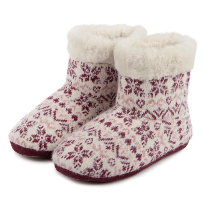 totes toasties® Ladies Fair Isle Knit Boot Slippers With Faux Fur Cuff Fair Isle Extra Image 2